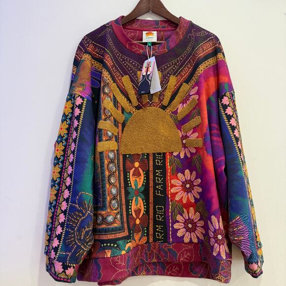 NEW NWT FARM RIO Mixed Scarves Sun Flowers Multi-Colored Sweatshirt Size XL - Picture 1 of 7